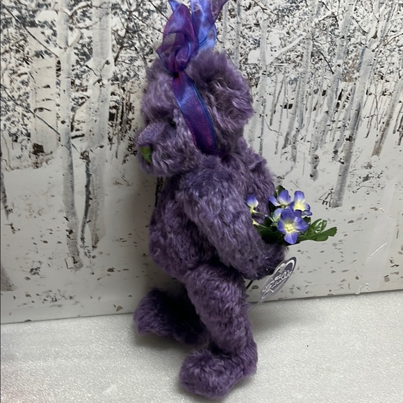 Mohair 12” Purple Bear With Flowers - Picture 1 of 9